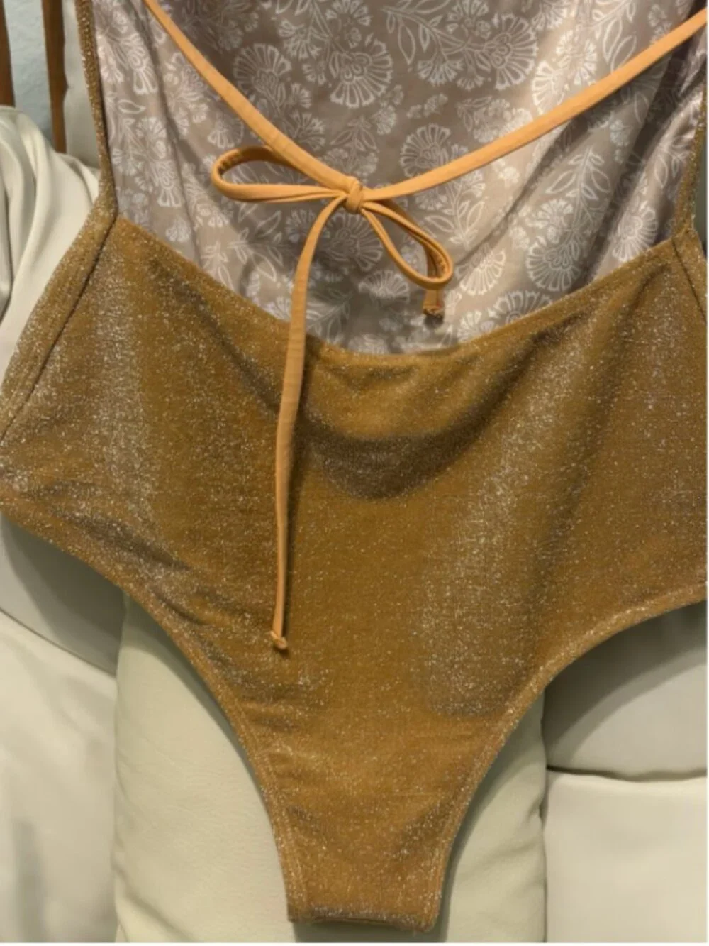 Free People Kerry Lurex One-Piece Swimsuit | Gold Shimmer | Size Large